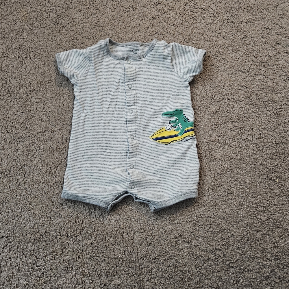 Carter's Blue Striped Bodysuit with Dinosaur